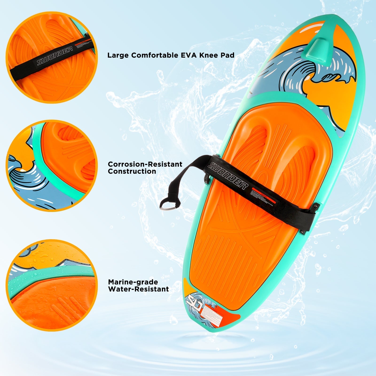 Swonder All-Age Kneeboard and 75ft Wakeboard Rope Combo