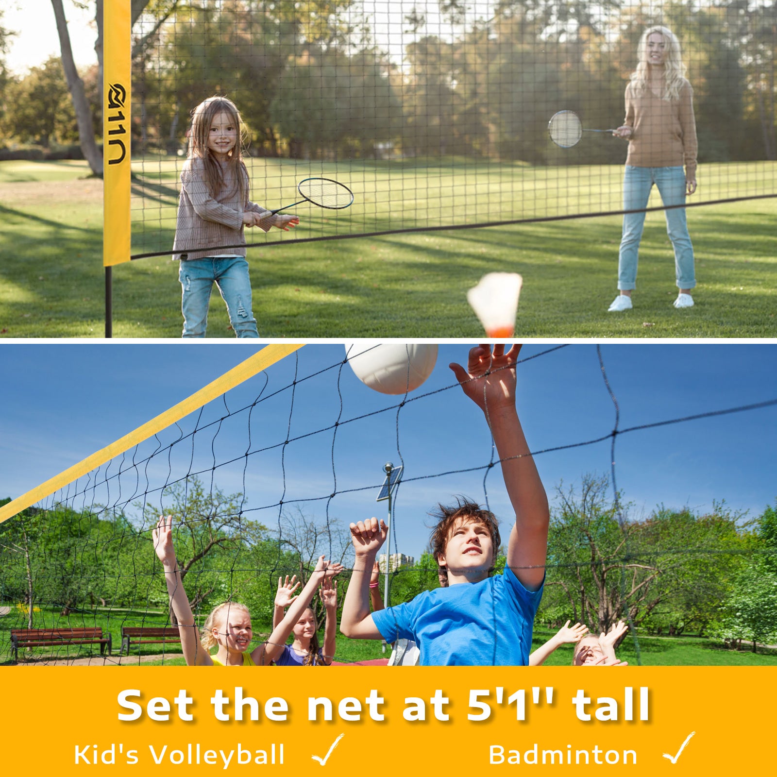 A11N SPORTS Badminton Nets 14ft Height-adjustable Portable Net