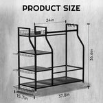 Load image into Gallery viewer, Dimensions of the Finchley golf organizer: 24 inches wide, 15.7 inches deep, and 36.6 inches tall, with wheels for mobility. Multi-tier shelves and hooks offer space for golf bags, shoes, and gear.
