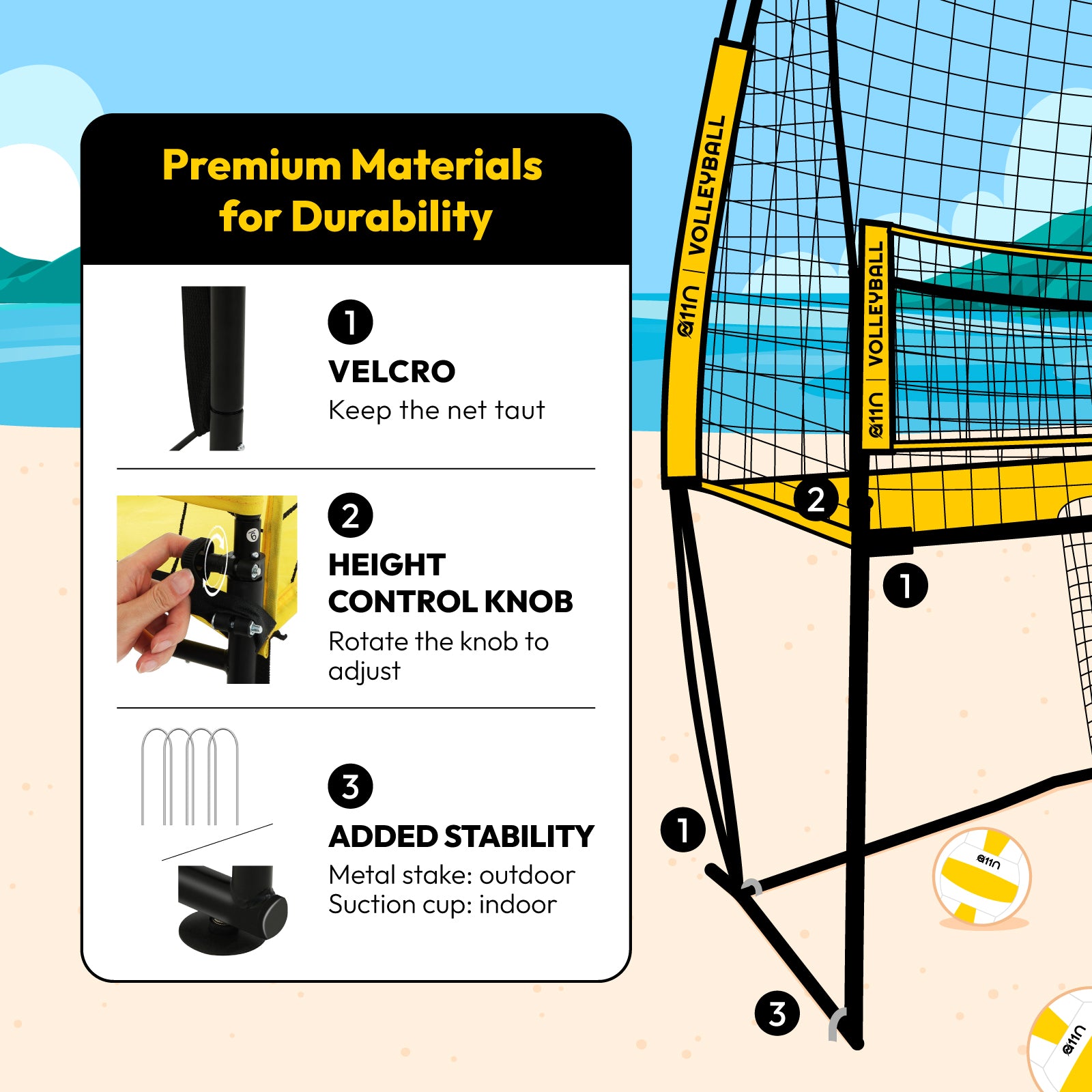 A11N Adjustable Volleyball Practice Net Station