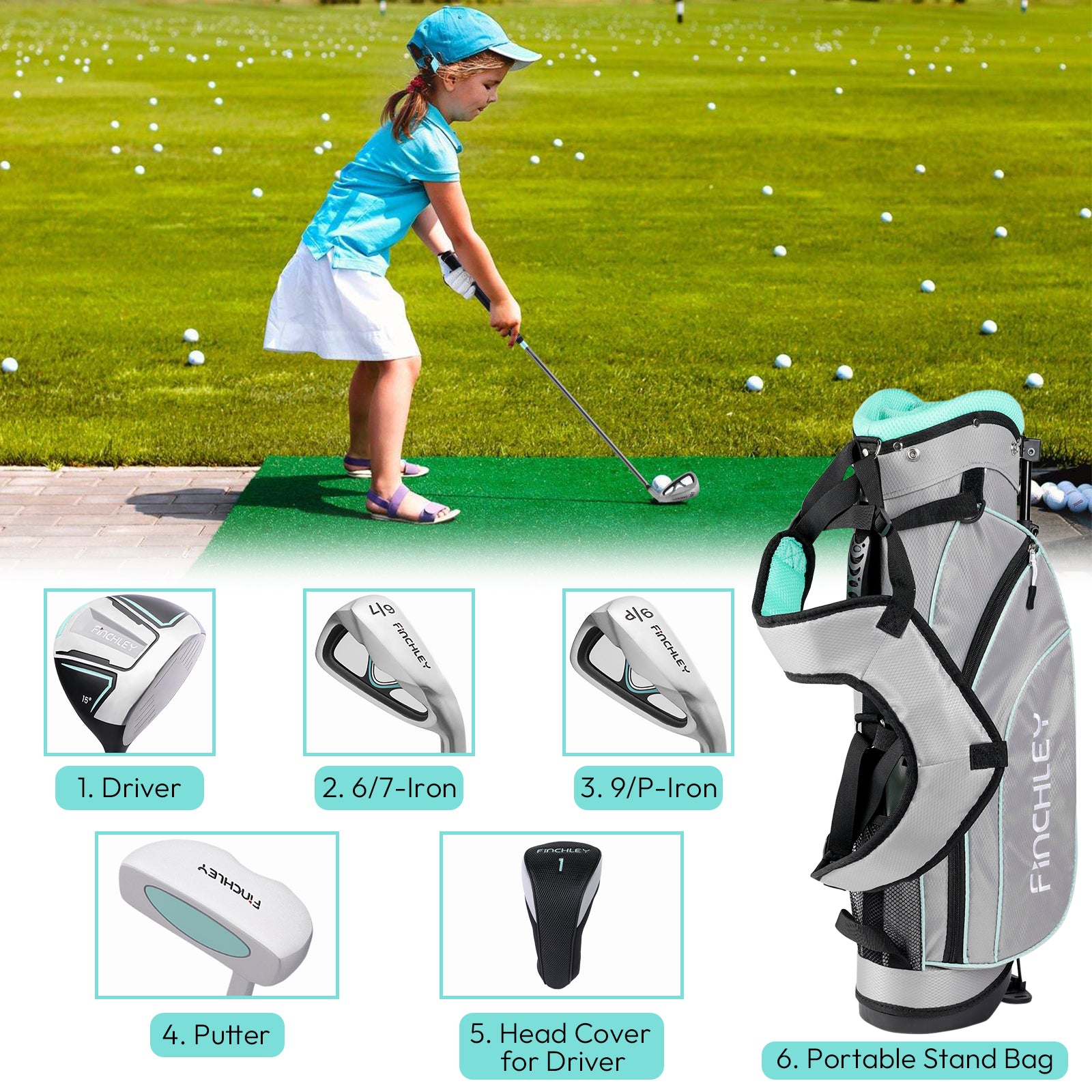 FINCHLEY Right-Handed 4-Piece Kids' Golf Set  (4-7 Years Old)