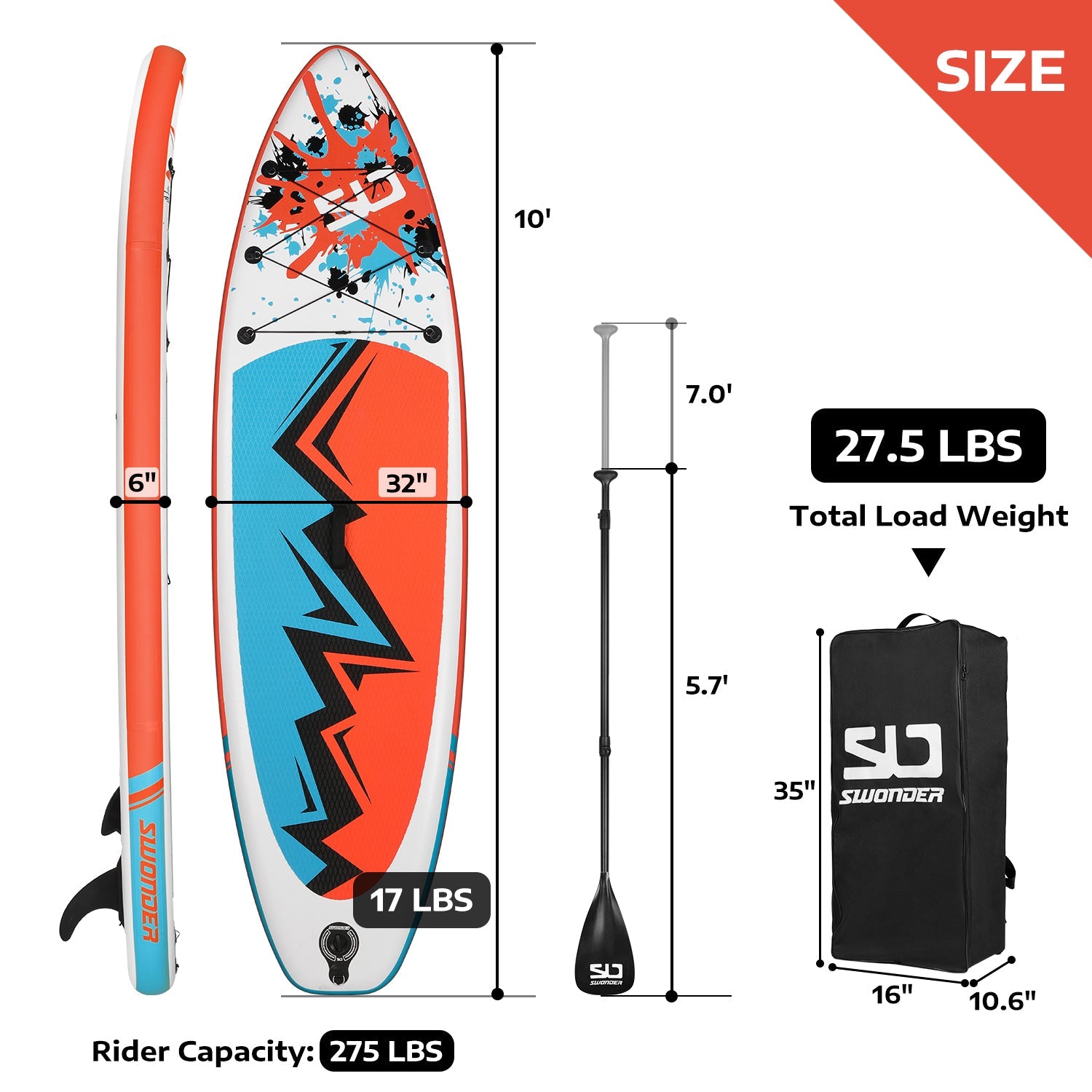 10'  Inflatable Stand Up Paddle Board Set - swonder